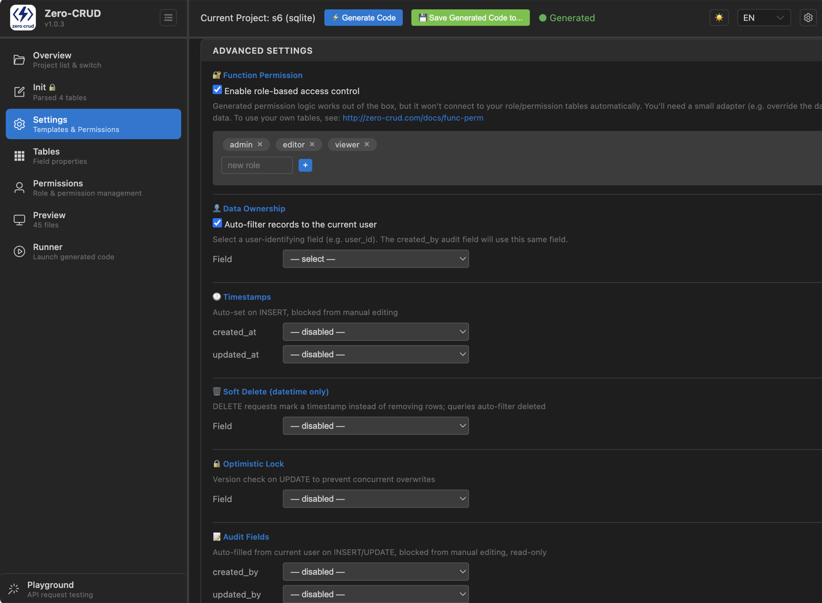 Role permission settings