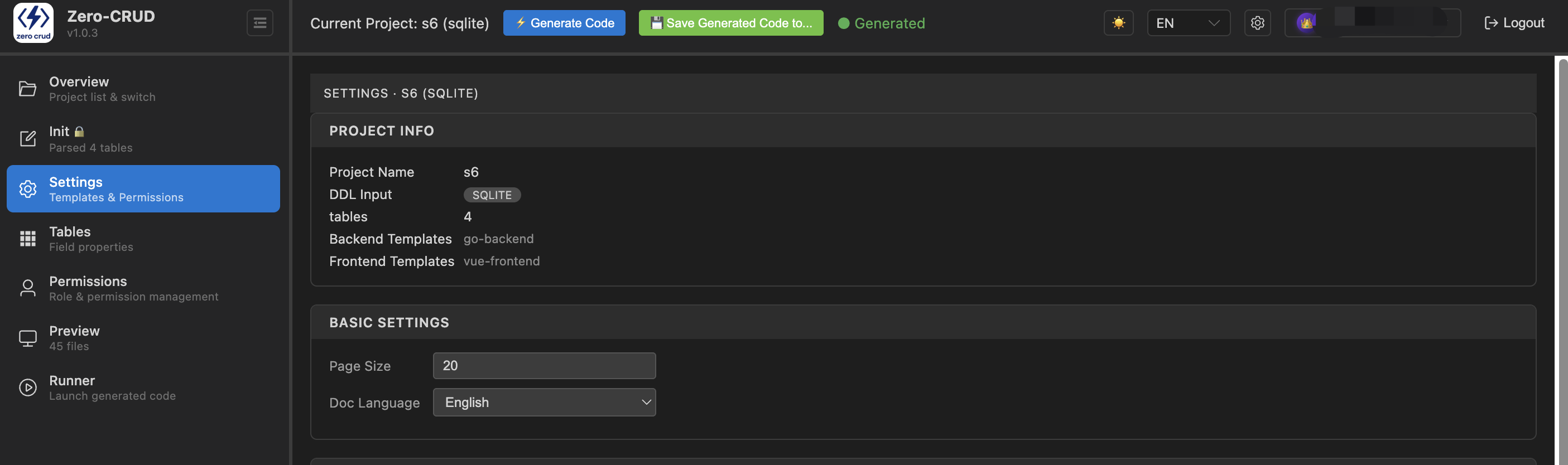 Project settings