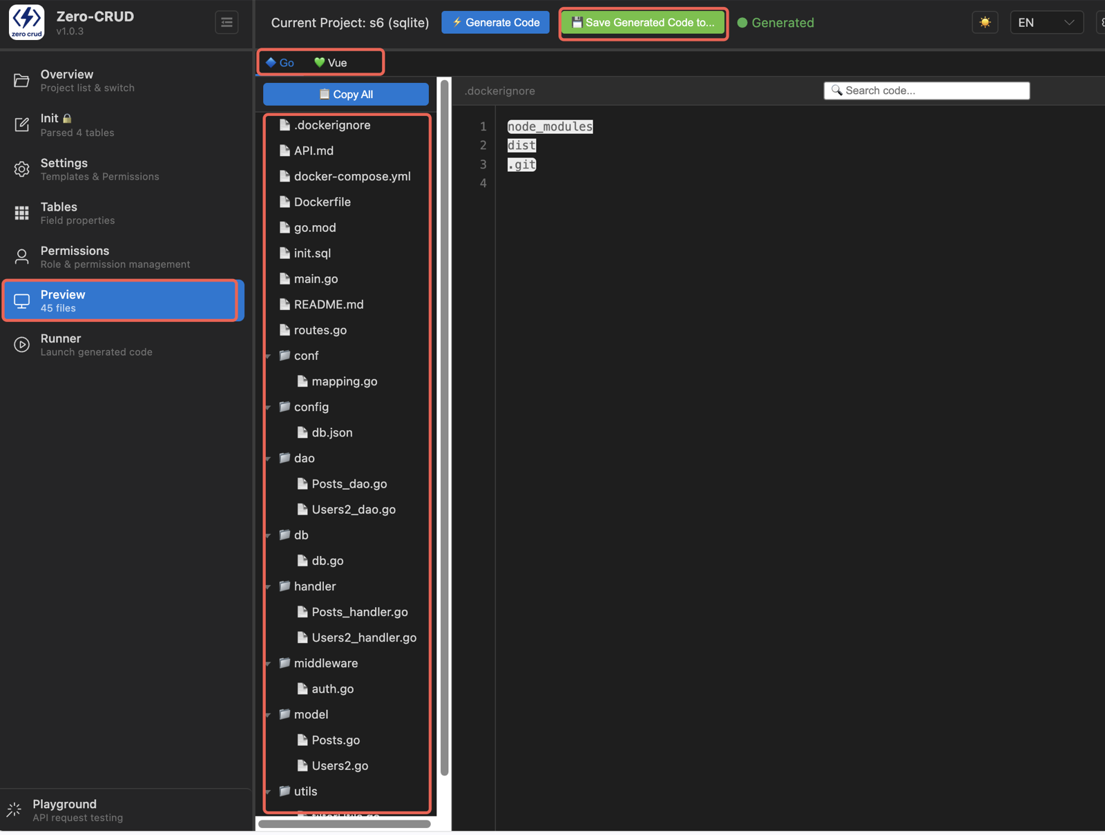 Generated file tree