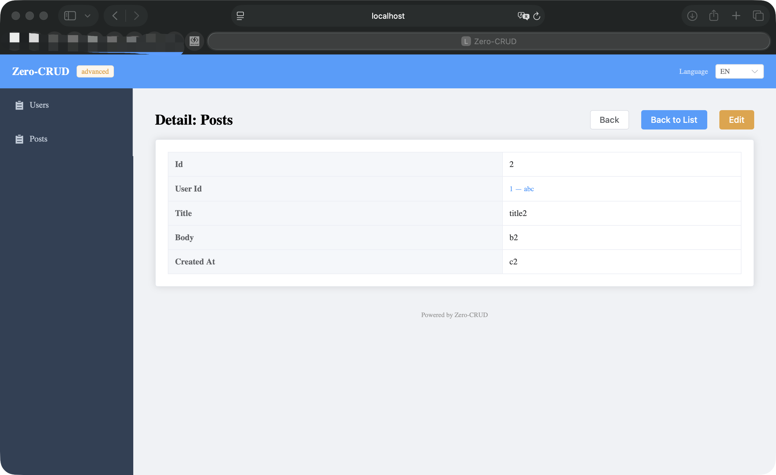 Generated frontend form view